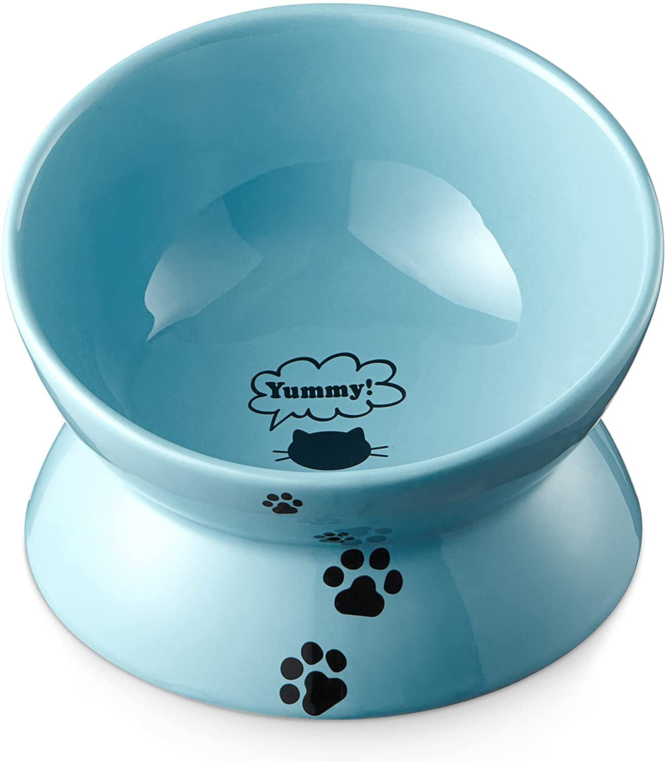 Elevated Cat Food Bowl, Ceramic Raised Cat Bowl, Tilt Angle Protect Cat'S Spine, anti Vomiting Cat Dish, Backflow Prevention, Lake Blue